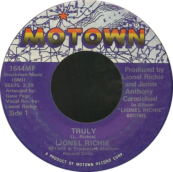 Lionel Richie - Truly - Motown - 1644MF - 7", Single 1091111971