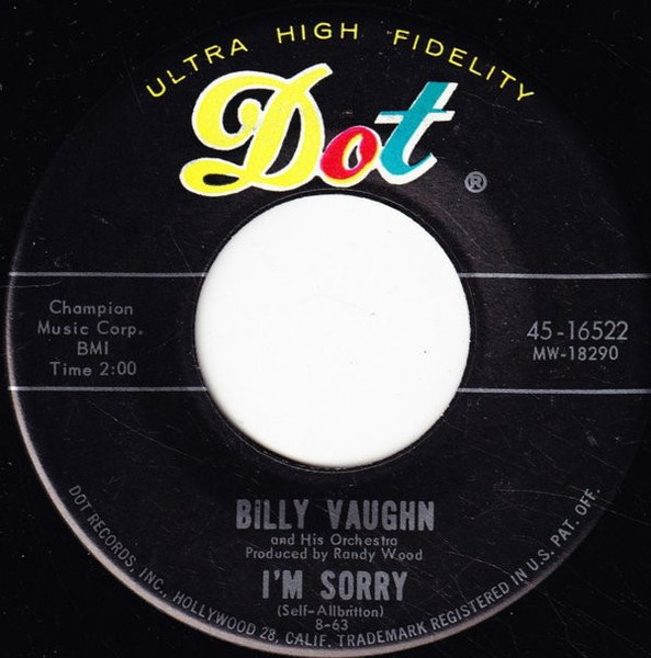 Billy Vaughn And His Orchestra - I'm Sorry / Rag Mop (7")