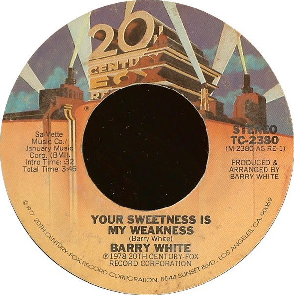 Barry White - Your Sweetness Is My Weakness (7", Single, Styrene, Pit)