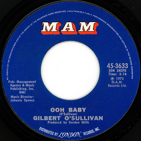 Gilbert O'Sullivan - Ooh Baby - MAM - 45-3633 - 7", Single, Pit 1100087816