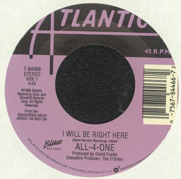 All-4-One - I Will Be Right Here (7", Single)