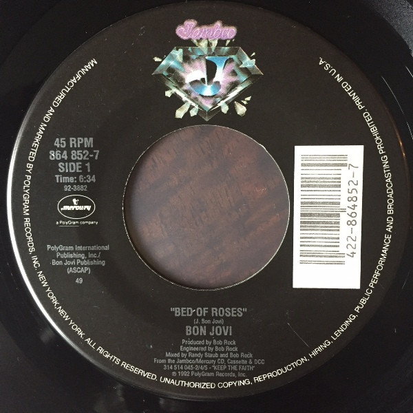 Bon Jovi - Bed Of Roses (7", Single, Spe)