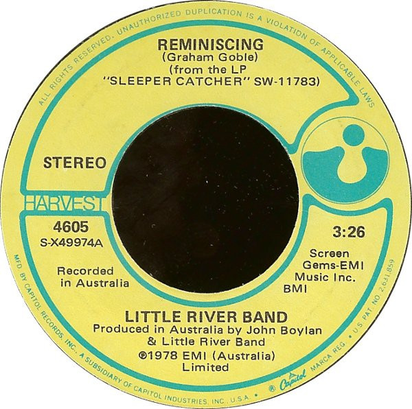 Little River Band - Reminiscing - Harvest - 4605 - 7", Win 1101697329