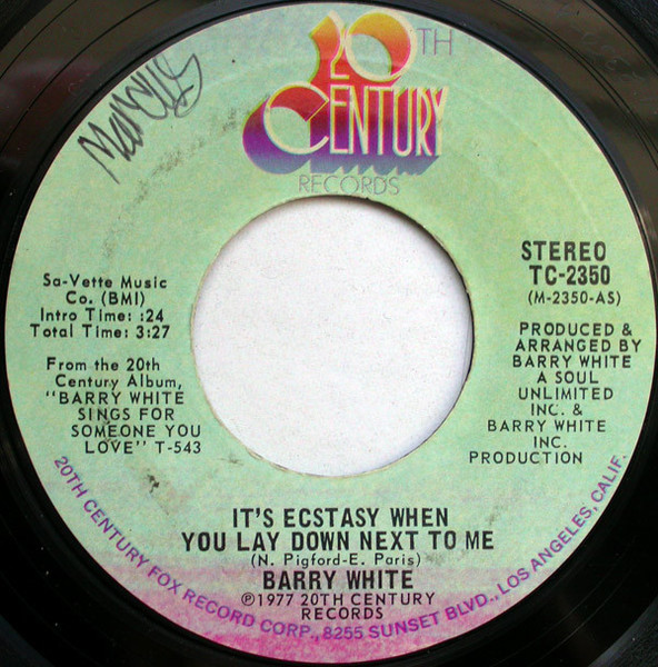 Barry White - It's Ecstasy When You Lay Down Next To Me - 20th Century Records - TC-2350 - 7", Single, Styrene, Ter 1104219089