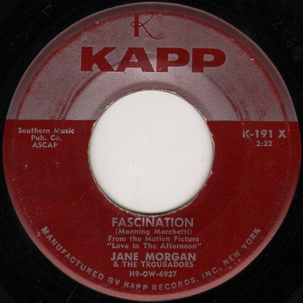Jane Morgan & The Troubadors - Fascination (7", Single)