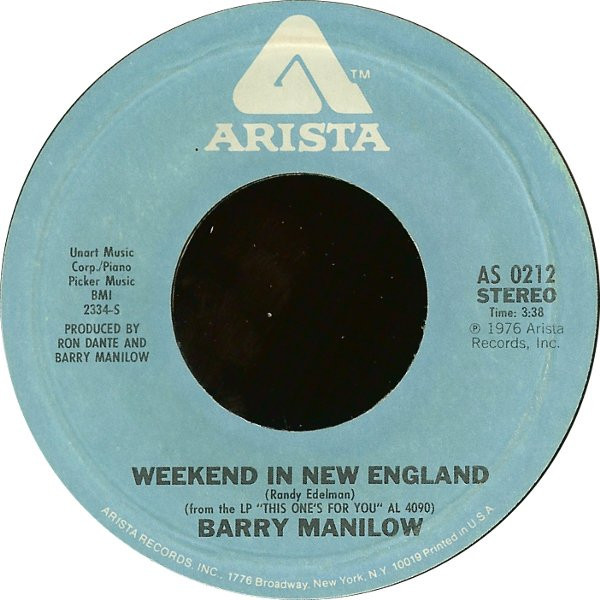 Barry Manilow - Weekend In New England / Say The Words (7", Single, Pit)