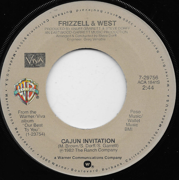 David Frizzell & Shelly West - Cajun Invitation - Warner Bros. Records, Viva (3) - 7-29756 - 7", Single 1109216987