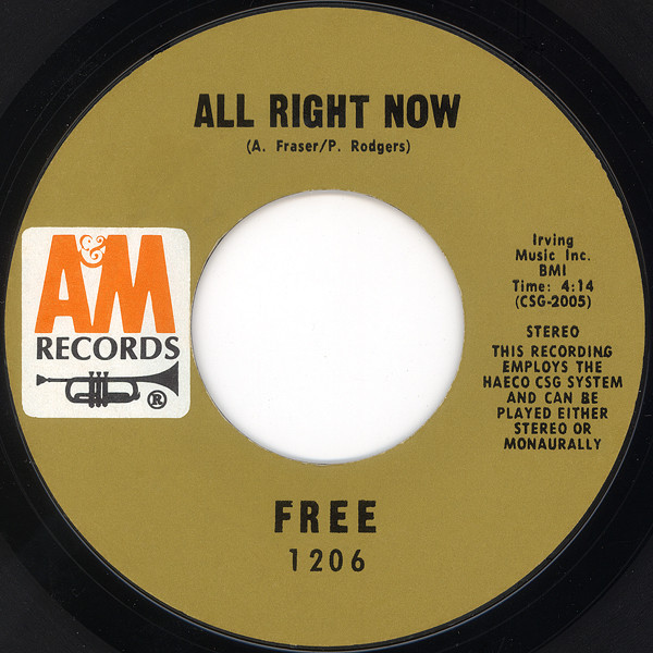Free - All Right Now - A&M Records - 1206 - 7", Pit 1114156617