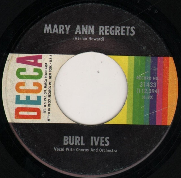 Burl Ives - Mary Ann Regrets - Decca - 31433 - 7", Single, Pin 1116608939