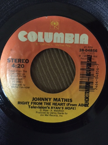 Johnny Mathis - Right From The Heart / Hold On (7")
