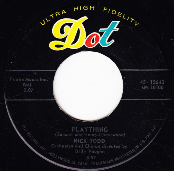 Nick Todd - Plaything (7", Single, Ind)