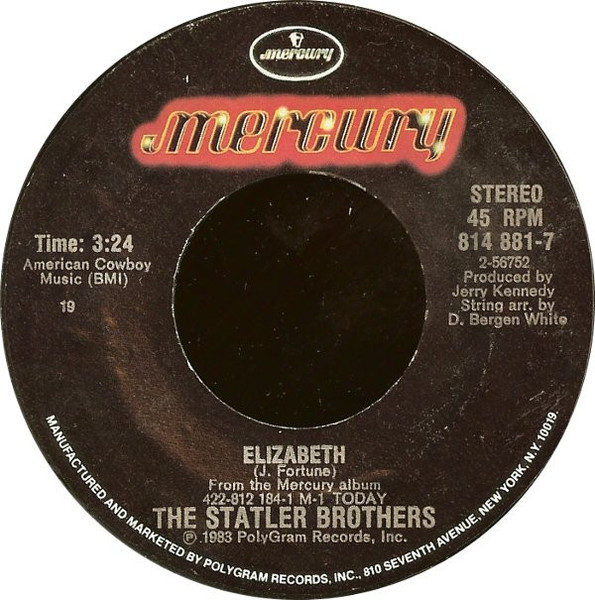 The Statler Brothers - Elizabeth - Mercury - 814 881-7 - 7", 19  1129028363