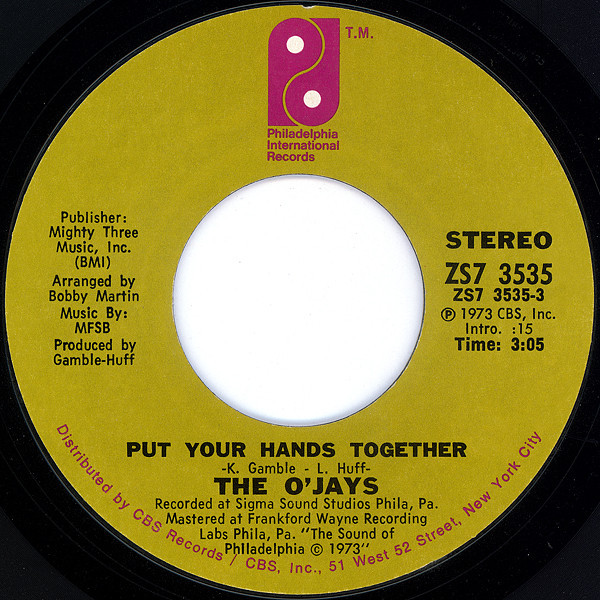 The O'Jays - Put Your Hands Together (7", Single)