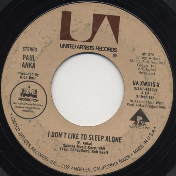Paul Anka - I Don't Like To Sleep Alone (7", Single)