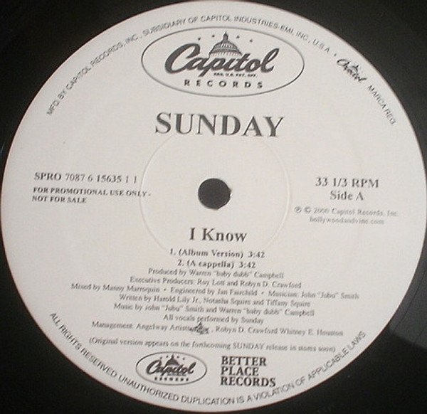 Sunday (4) - I Know (12", Promo)