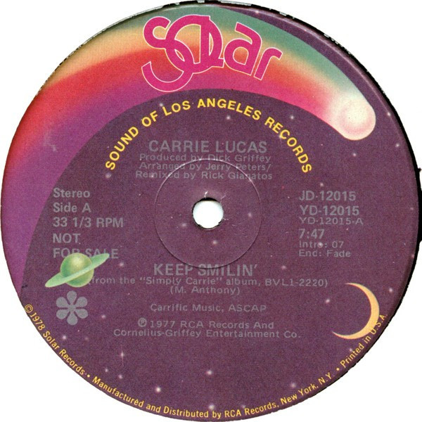 Carrie Lucas - Keep Smilin'  - Solar, Solar - JD-12015, YD-12015 - 12", Promo 1157357809