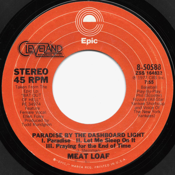 Meat Loaf - Paradise By The Dashboard Light - Epic, Cleveland International Records - 8-50588 - 7", Single 1172452810