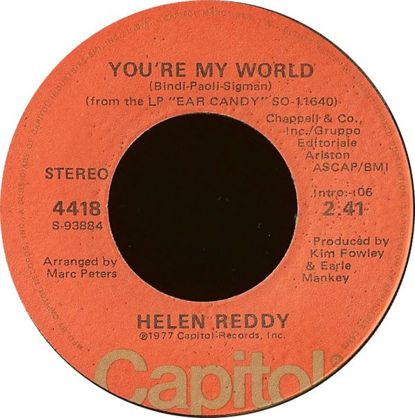 Helen Reddy - You're My World - Capitol Records - 4418 - 7", Single 1176079176