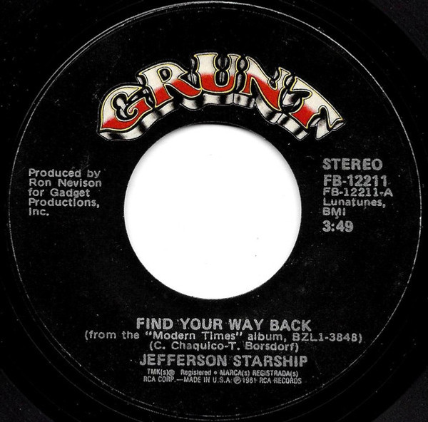Jefferson Starship - Find Your Way Back - Grunt (3) - FB-12211 - 7", Single, Styrene, Ind 1187203952