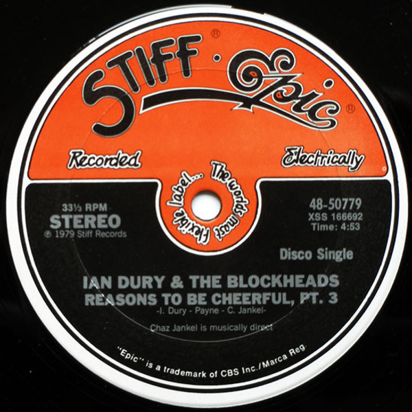 Ian Dury & The Blockheads* - Reasons To Be Cheerful, Pt. 3 (12", Single)