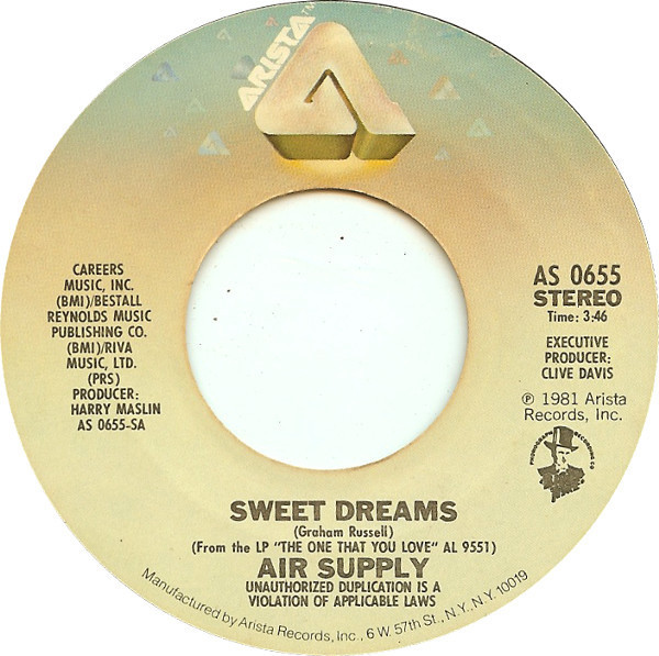 Air Supply - Sweet Dreams / Don't Turn Me Away - Arista - AS 0655 - 7", Single, Styrene, Pit 1191056058