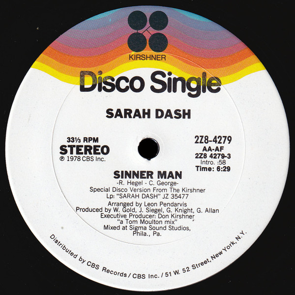 Sarah Dash - Sinner Man - Kirshner - 2Z8-4279 - 12", Single 1194601296