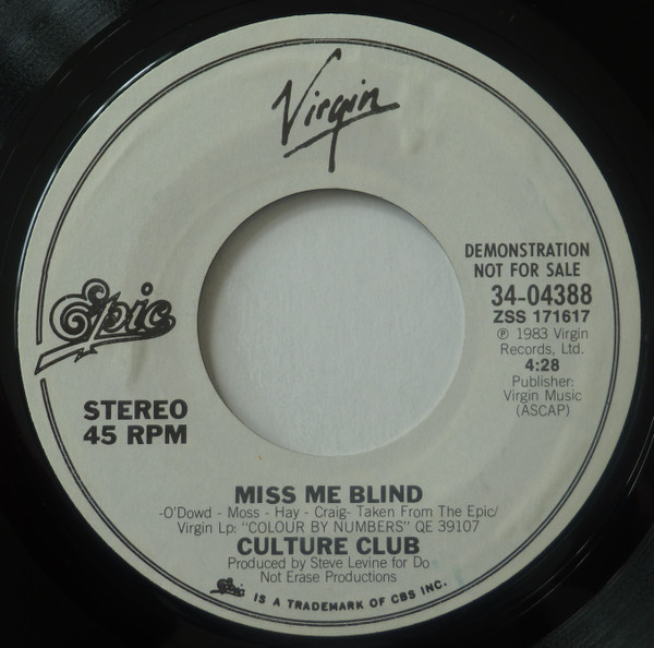 Culture Club - Miss Me Blind (7", Single, Promo)