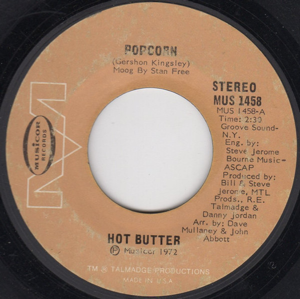 Hot Butter - Popcorn / At The Movies - Musicor Records, Musicor Records - MUS 1458, MU 1458 - 7", Single, Styrene 1210272219