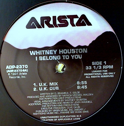 Whitney Houston - I Belong To You (12", Promo)