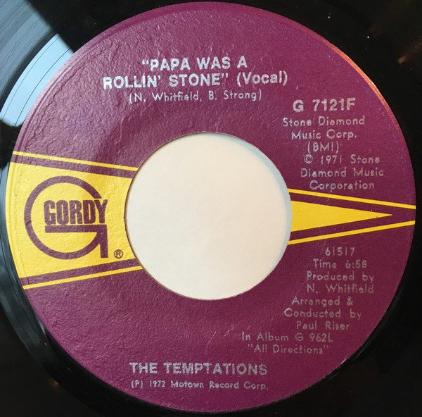 The Temptations - Papa Was A Rollin' Stone - Gordy - G 7121F - 7", Single 1214733588