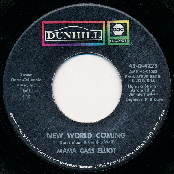 Cass Elliot - New World Coming - Dunhill, ABC Records - 45-D-4225 - 7", Single 1224272154
