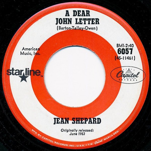 Jean Shepard - A Dear John Letter / Two Voices, Two Shadows, Two Faces (7")