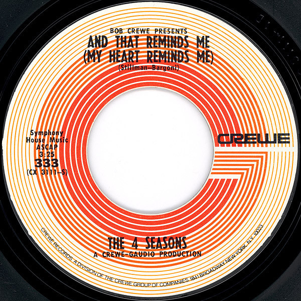 The Four Seasons - And That Reminds Me (My Heart Reminds Me) / The Singles Game - Crewe - 333 - 7", Single, Pit 1238240550