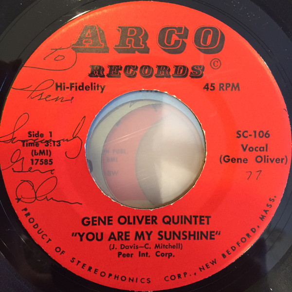 Gene Oliver Quintet - You Are My Sunshine / My One Desire - Arco Records (2) - SC-106 - 7", Single 1246943370