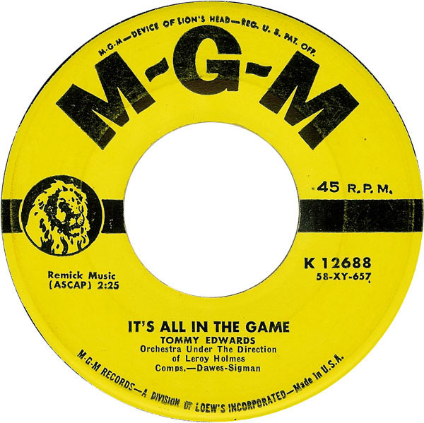 Tommy Edwards - It's All In The Game - MGM Records - K 12688 - 7", Single 1248150858