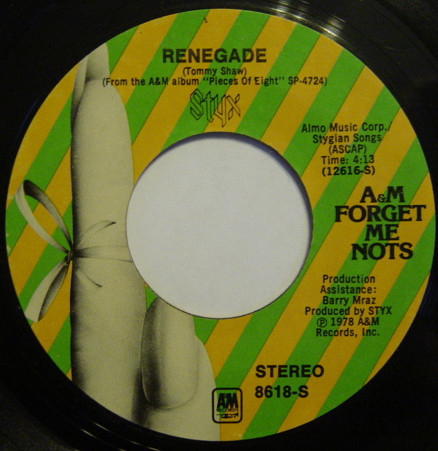 Styx - Renegade (7", Single, RE, Ter)