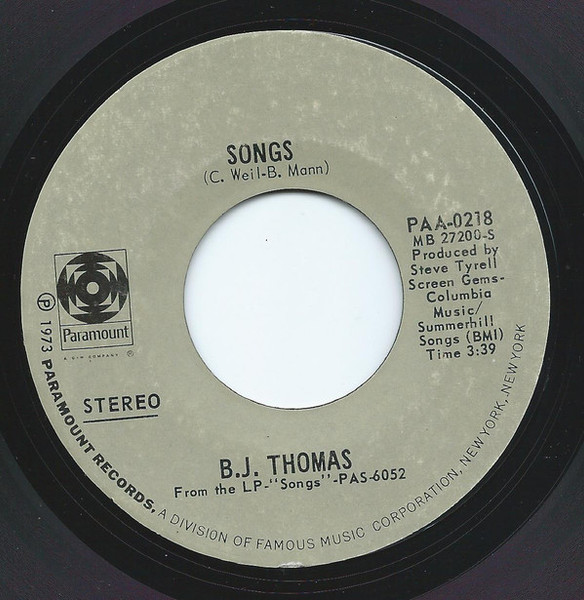B.J. Thomas - Songs - Paramount Records - PAA-0218 - 7", Single 1248200607