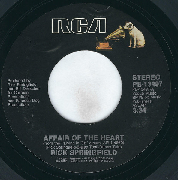 Rick Springfield - Affair Of The Heart - RCA - PB-13497 - 7", Single, Styrene, Ind 1248233556