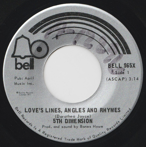 5th Dimension* - Love's Lines, Angles And Rhymes (7", Single)