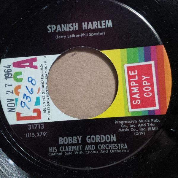 Bobby Gordon His Clarinet And Orchestra* - Spanish Harlem / Shug-A-Dee-Bop (7", Single)