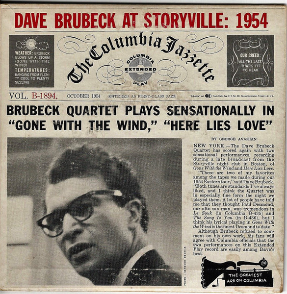 The Dave Brubeck Quartet - Dave Brubeck At Storyville: 1954 - Columbia - B-1894 - 7", EP 1298582130