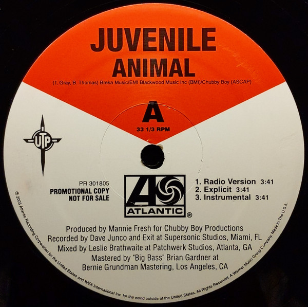 Juvenile (2) - Animal / Holla Back - Atlantic - PR 301805 - 12", Promo 1351046311