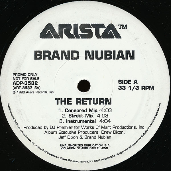 Brand Nubian - The Return / Brand Nubian - Arista - ADP-3532 - 12", Promo 1644909979