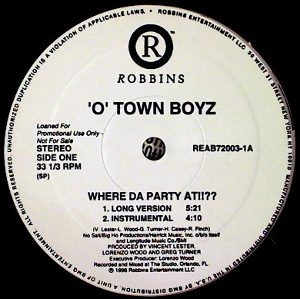 'O' Town Boyz - Where Da Party At!!?? (12", Promo)