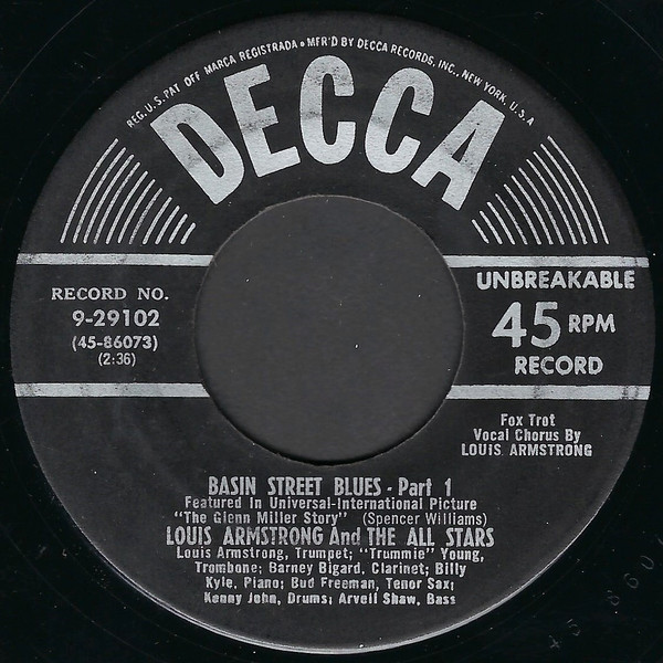 Louis Armstrong And The All Stars* - Basin Street Blues (7", Single, Ric)