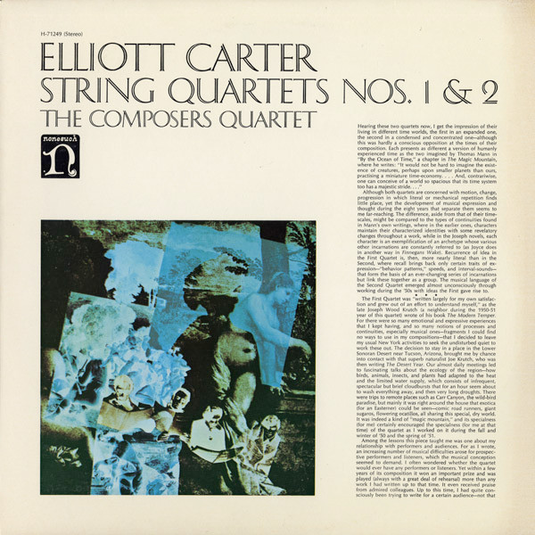 Elliott Carter - The Composers Quartet - String Quartets Nos. 1 & 2 - Nonesuch - H-71249 - LP, Album 1732907230