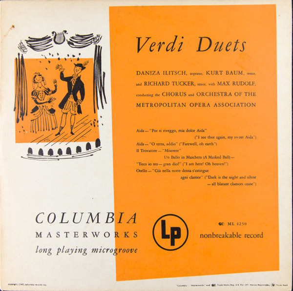 Verdi*, Daniza Ilitsch, Kurt Baum, Richard Tucker (2), Max Rudolf Conducting The  Chorus* And Orchestra Of The Metropolitan Opera Association Of New York - Verdi Duets  (LP, Mono)