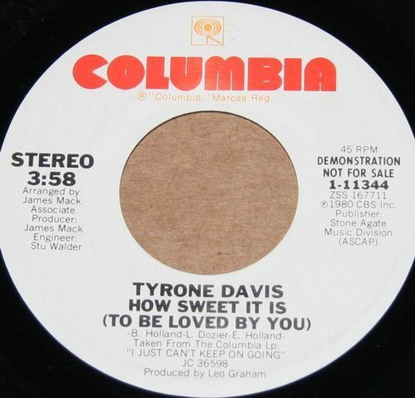 Tyrone Davis - How Sweet It Is (To Be Loved By You) (7", Single, Promo)