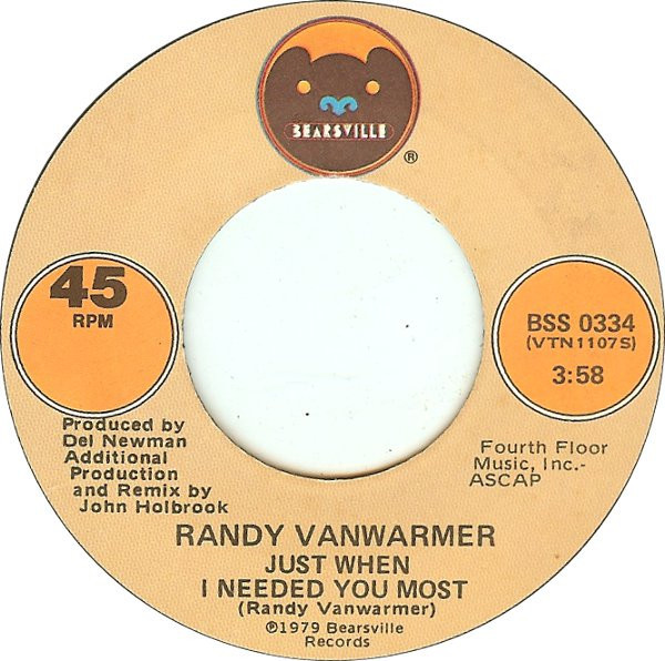 Randy Vanwarmer - Just When I Needed You Most / Your Light - Bearsville - BSS 0334 - 7", Single, Jac 1766415976