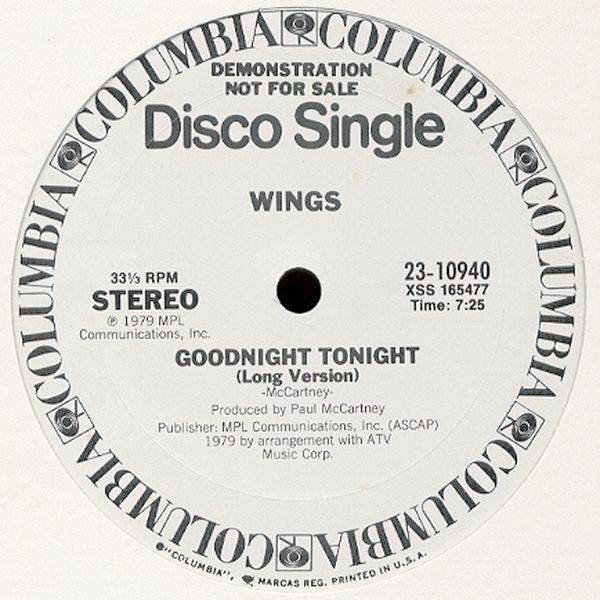 Wings (2) - Goodnight Tonight - Columbia - 23-10940 - 12", Promo 1785671254